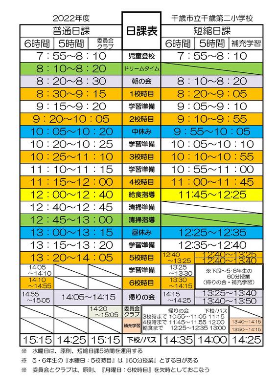 日課 時間割 千歳市立千歳第二小学校